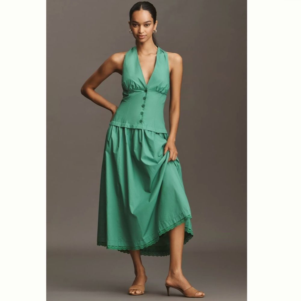 Maeve Green Halter Midi Dress